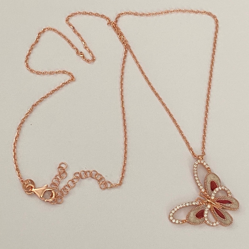 925 Silver butterfly handmade enamel cz necklace - Picture 2 of 3